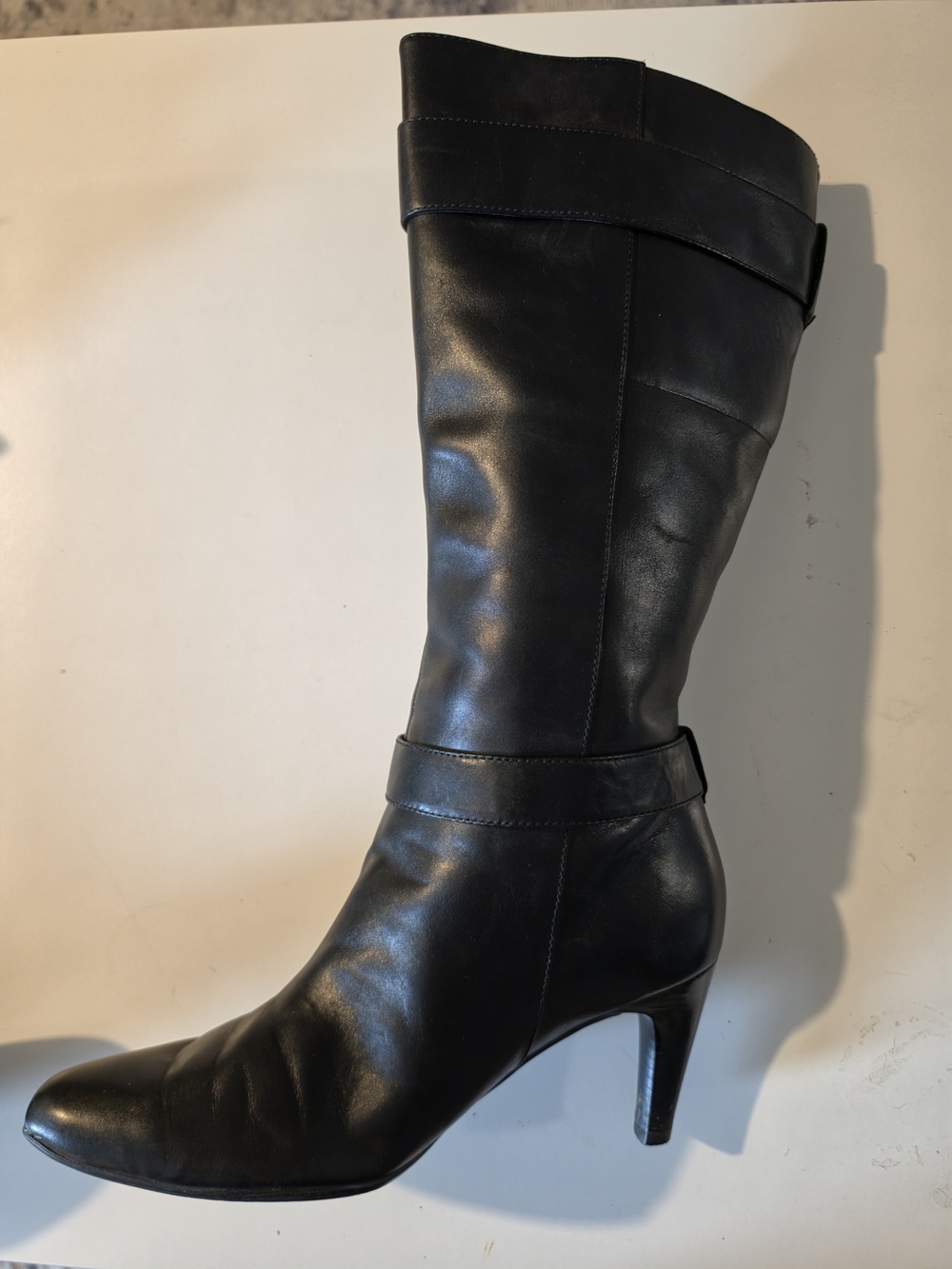 Ecco Black Leather Mid-Calf Heeled Boots with Decorative Buckles - Picture 3 of 7